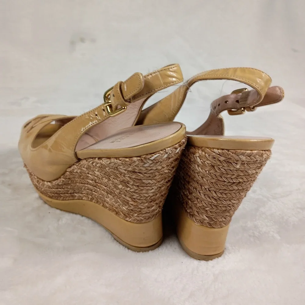 Stuart Weitzman Wedge Sandals Womens 8 Tan   Espadrille Slingback Cottage Core - Picture 2 of 7